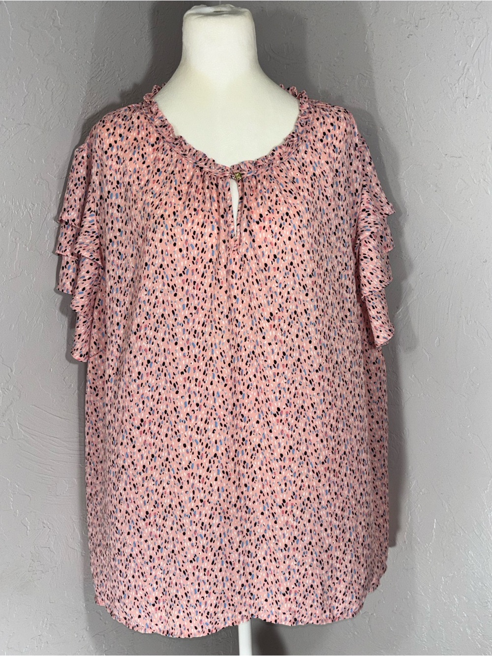 Liz Claiborne Pink Multi-Dot Ruffle Sleeve Blouse